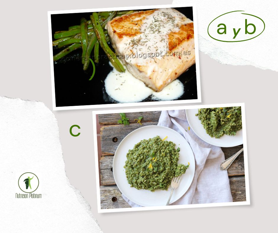 Salmón con crema de yogur y habichuelas verdes con ''Risotto